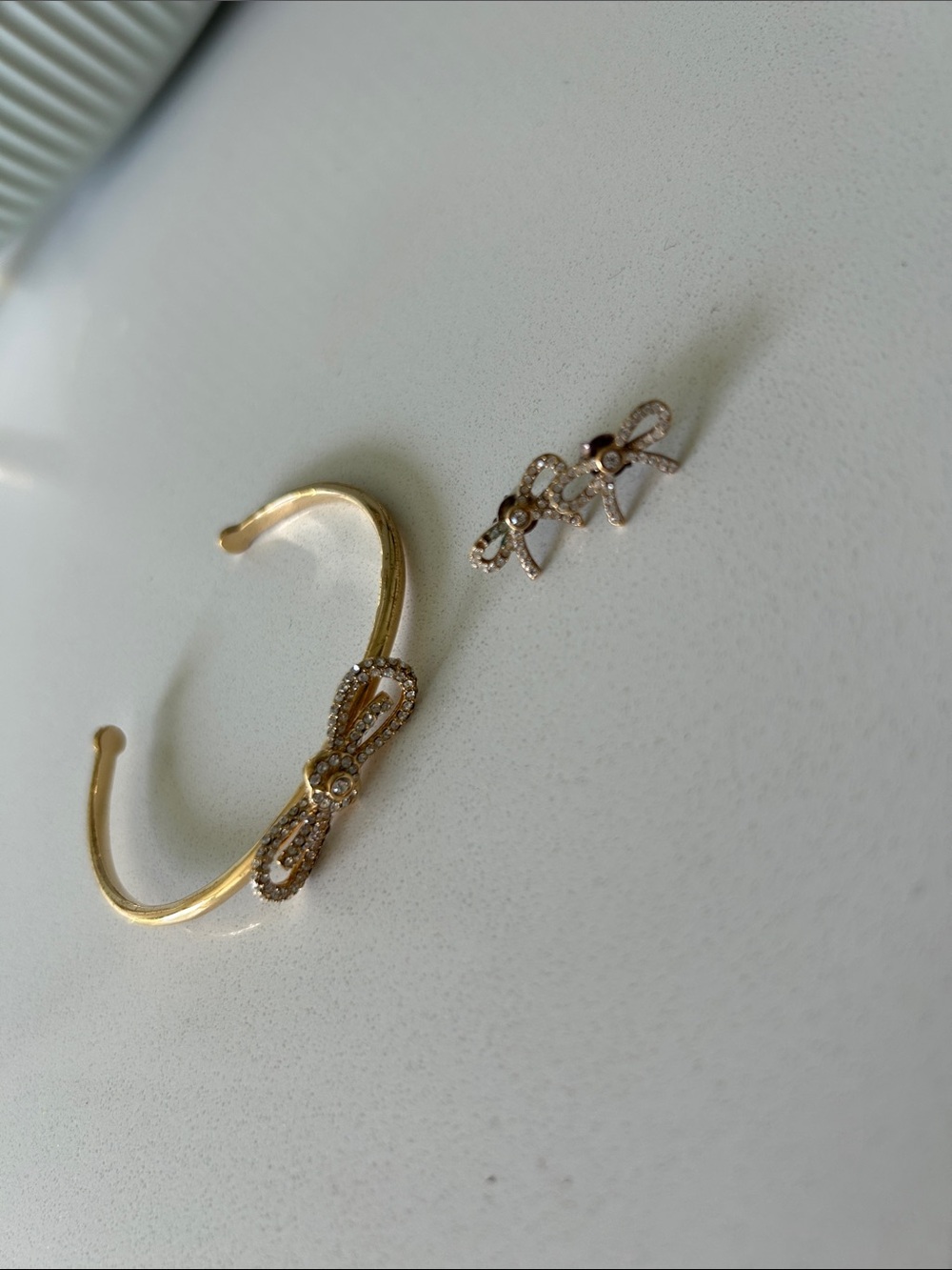 Kate Spade Gold Bow Cuff Bracelet with Crystal Bow Stud Earrings